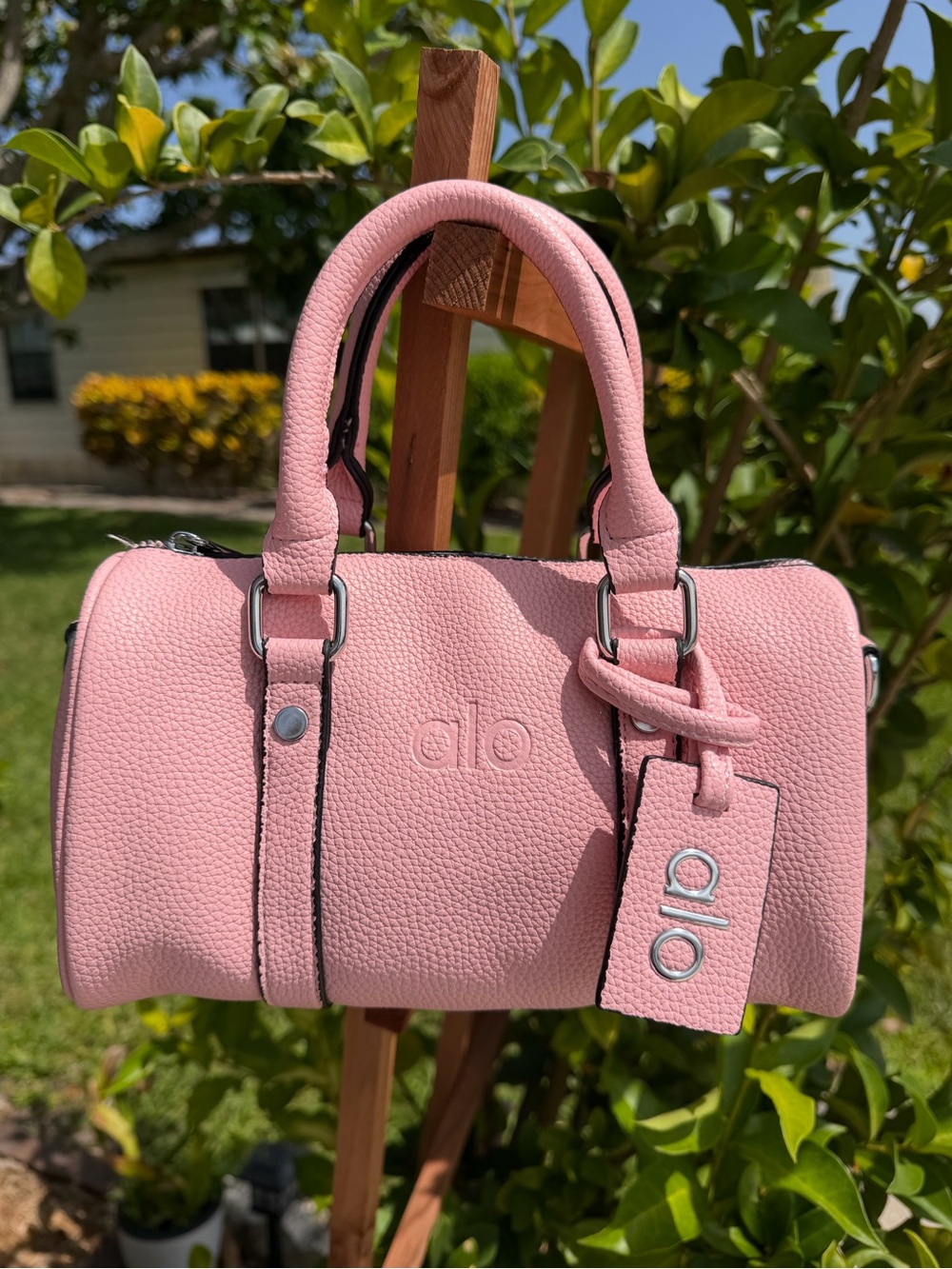 ALO Yoga Pink Mini Barrel Bag with Branded Tag and Wallet